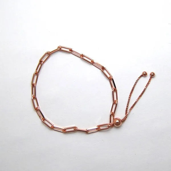 Rose Plated Sterling Silver Paperclip Bracelet - Adjustable